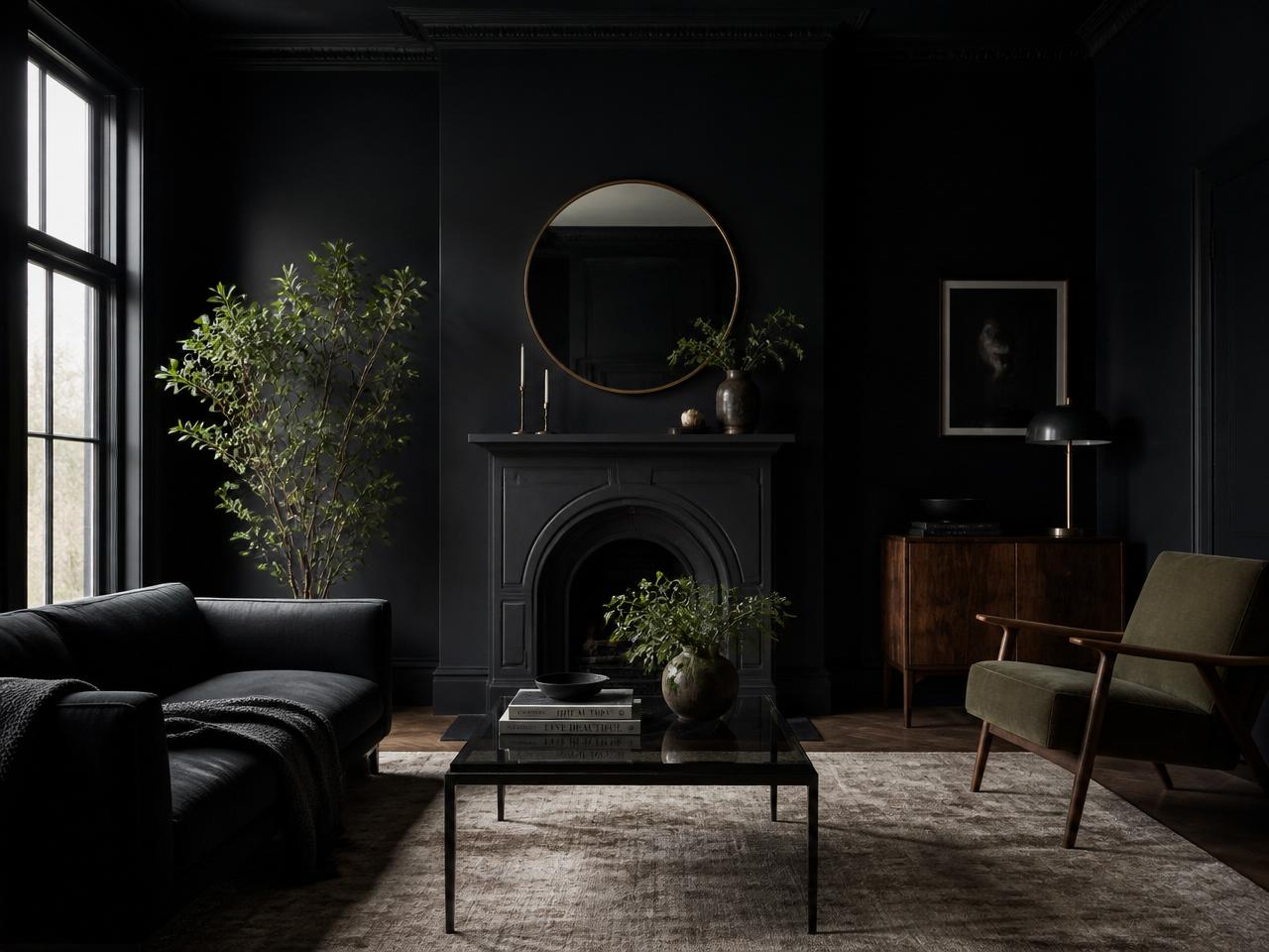 Warmly lit living room interior